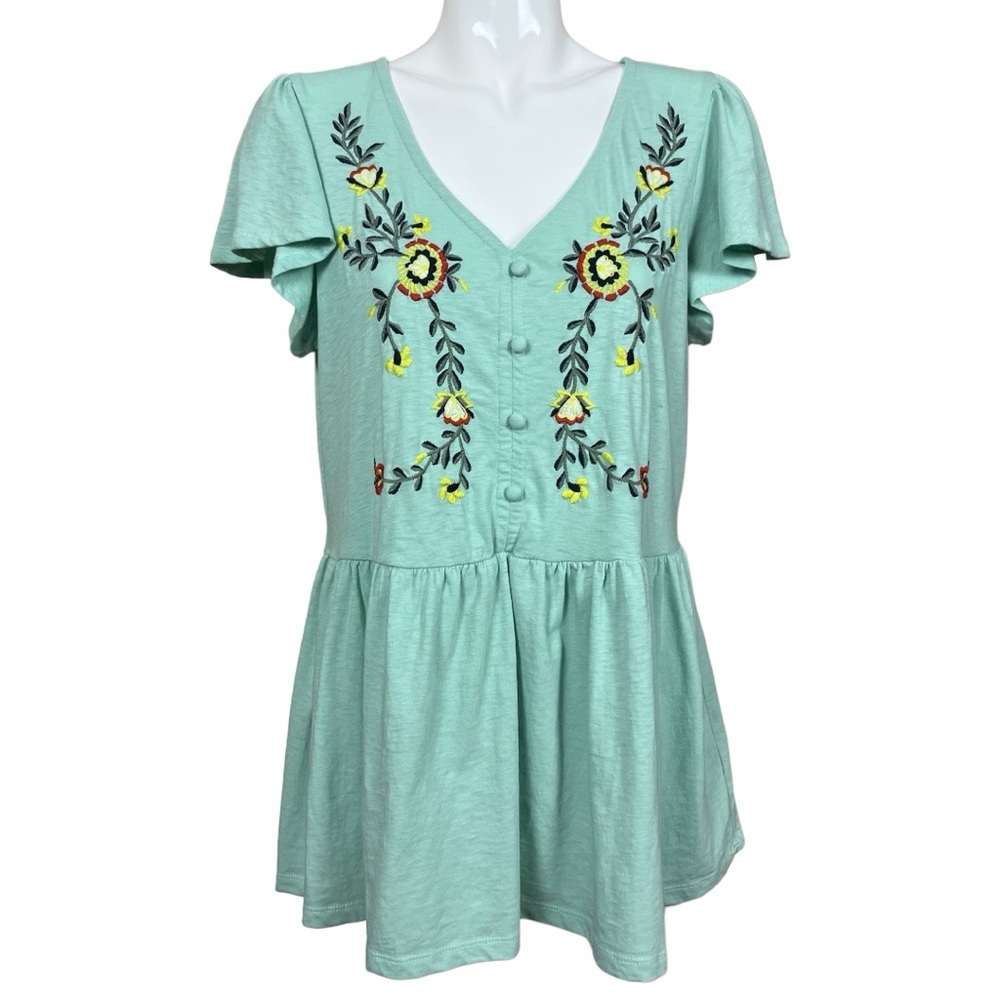 Lane Bryant V Neck Flutter Sleeve Embroidered Babydoll Blouse Top Size 14/16